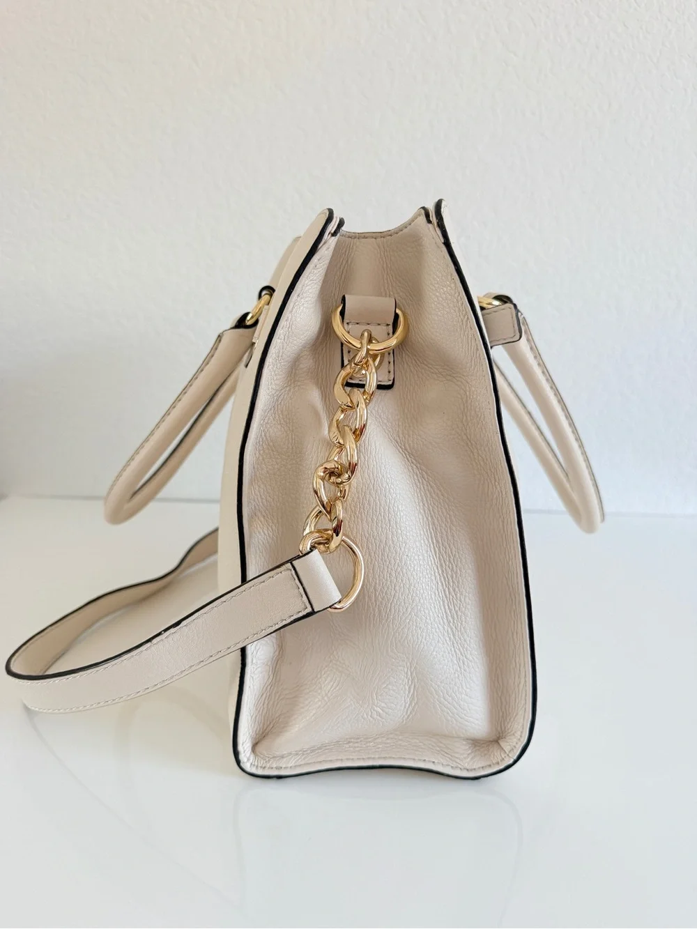 Michael Kors Cream Leather Satchel with Gold Hardware